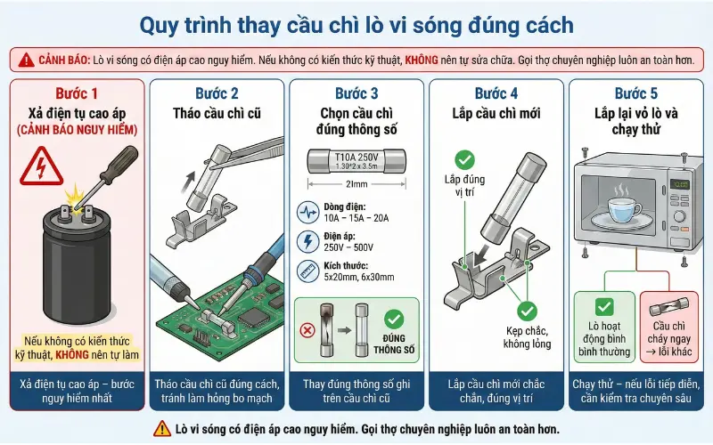 Kiểm tra và thay cầu chì lò vi sóng