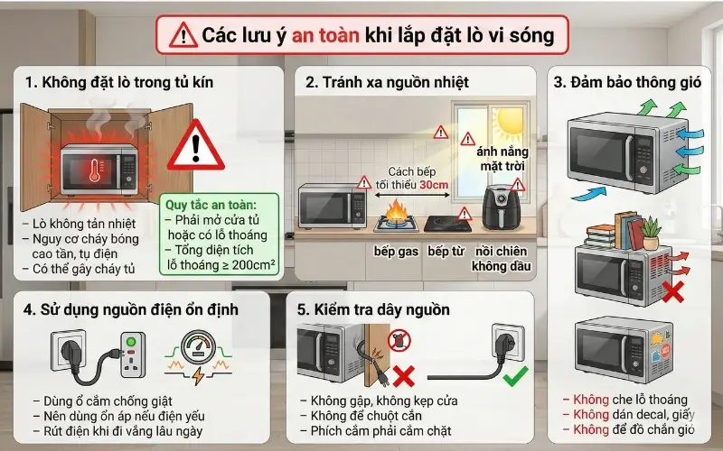 Lưu ý an toàn khi lắp đặt lò vi sóng