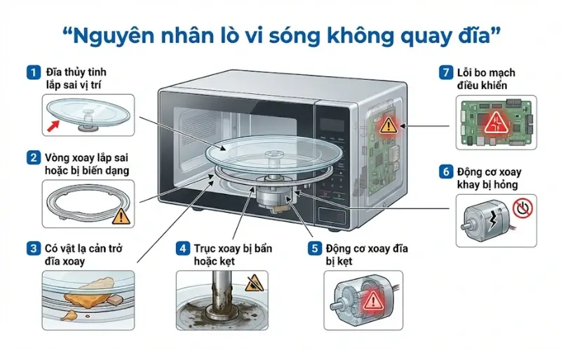 Nguyên nhân lò vi sóng không quay đĩa