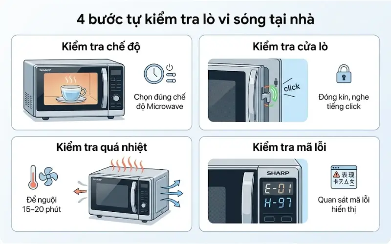 4 Bước kiểm tra lò vi sóng Sharp không nóng