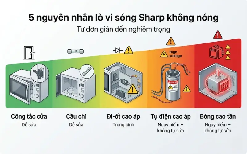 Nguyên nhân khiến lò vi sóng Sharp không nóng